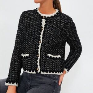 ba&sh Noir Bill Wool Tweed Lady Cardigan Size 1